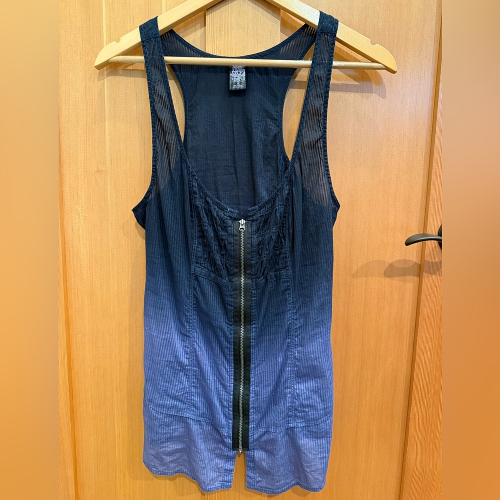Free People Sleeveless Zip-Front Tank Top - Navy Blue